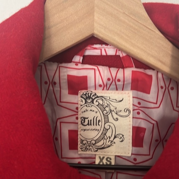 Tulle | Wool Blend Cherry Red Mid Length Pea Coat Size XS Winter Cozy Holiday - Picture 4 of 8